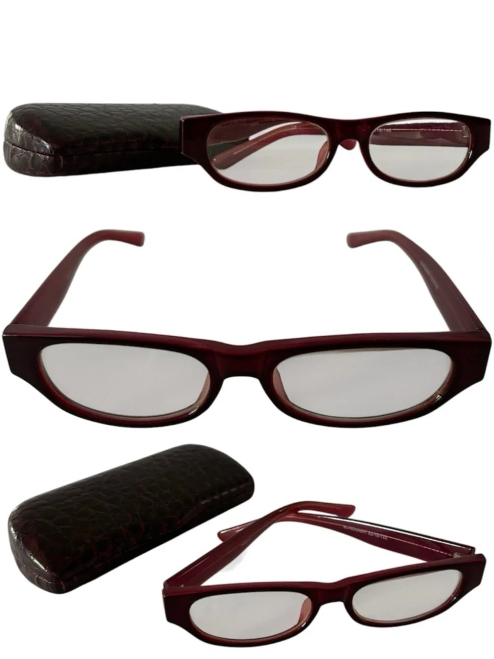 Burgundy 52/18/140 Rectangular Reading Glasses with Matching Case